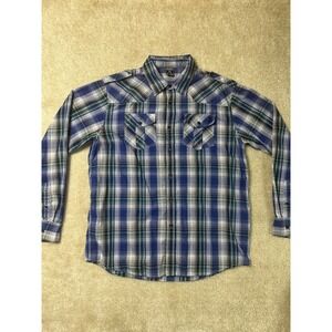 Avirex Shirt Men Blue Green White Button Down Western Outdoors